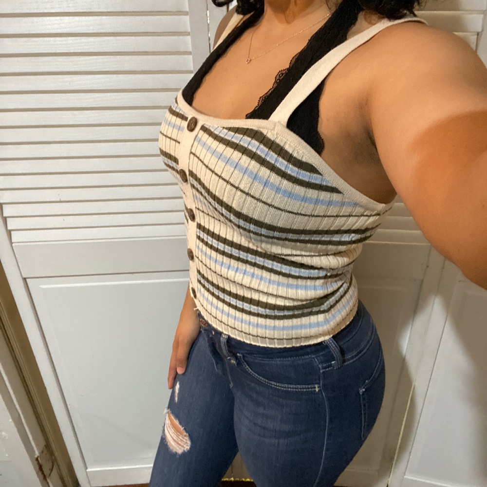 Multi color strip knit tank top